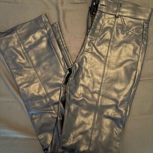 Zara Shiny Black Straight Leg Pants leather